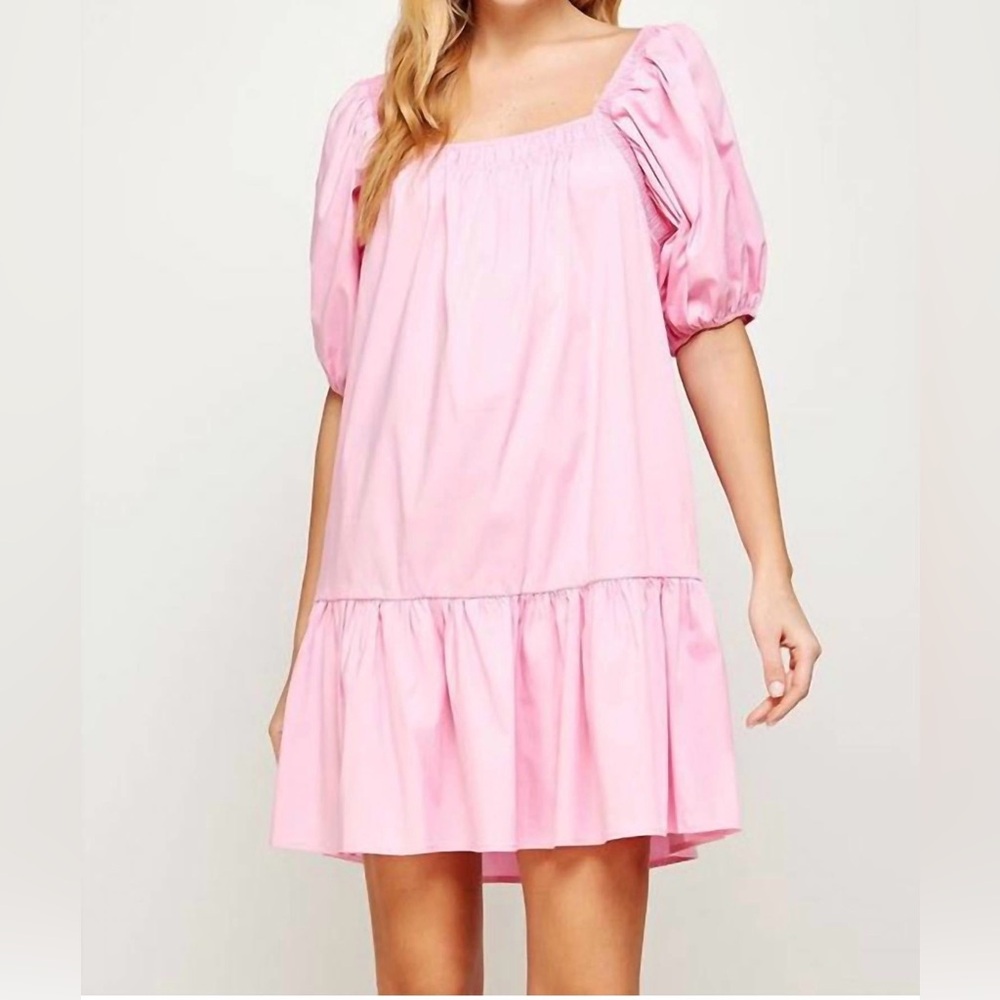 Strut and & Bolt Red Dress Boutique Pink Puff Sleeve Tiered Mini Dress Small